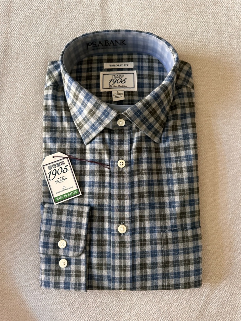 Jos. A. Bank 1905 Blue & Gray Plaid Tailored Fit Shirt